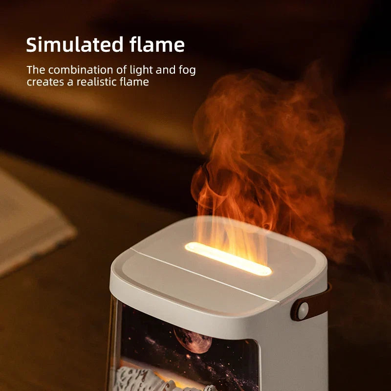 AeroGlow Galaxy Flame Diffuser – Aroma Vernevelaar met Warm Licht & Afstandsbediening