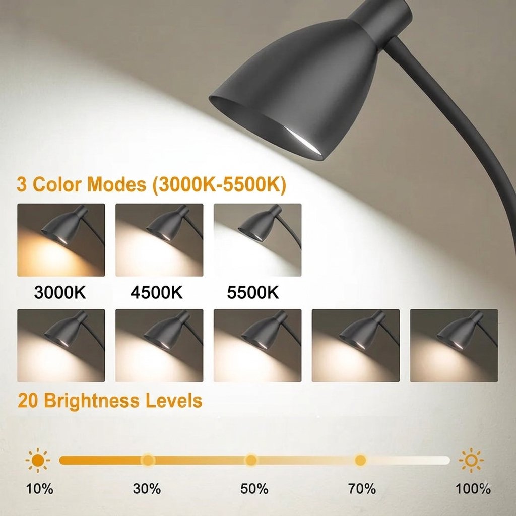 LED Bureaulamp – Dubbele Lamp, 5 Lichtkleuren & Dimbaar Vestragear