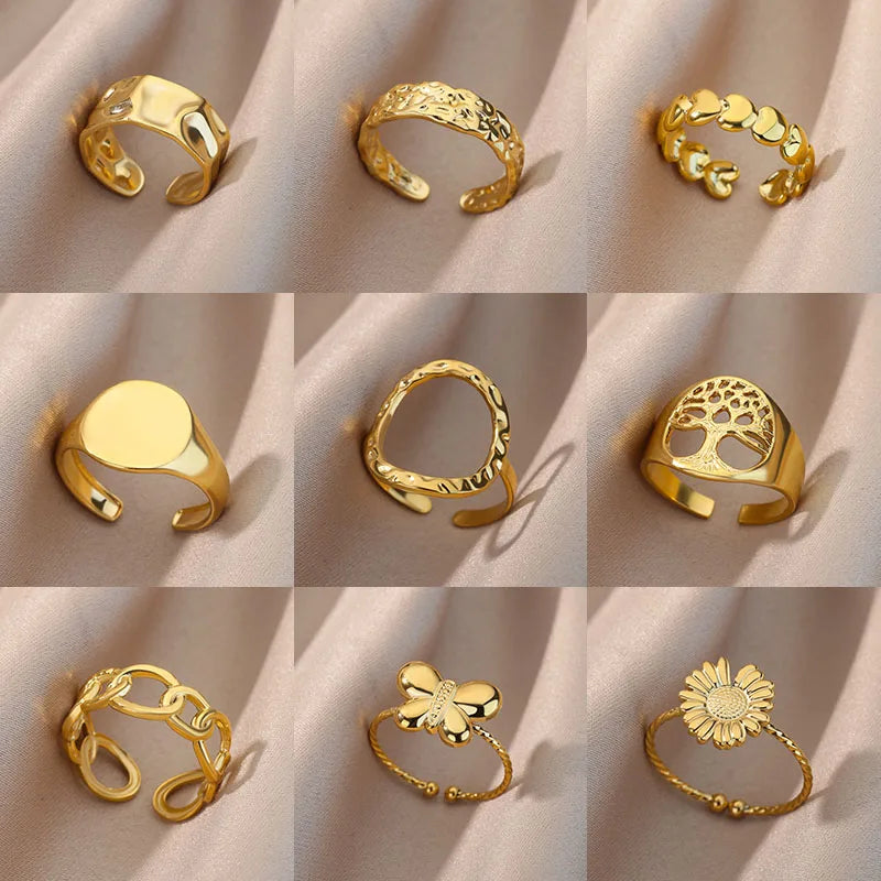 Varelia Geometrische Ring – Champagnekleurige Roestvrijstalen Openingsring