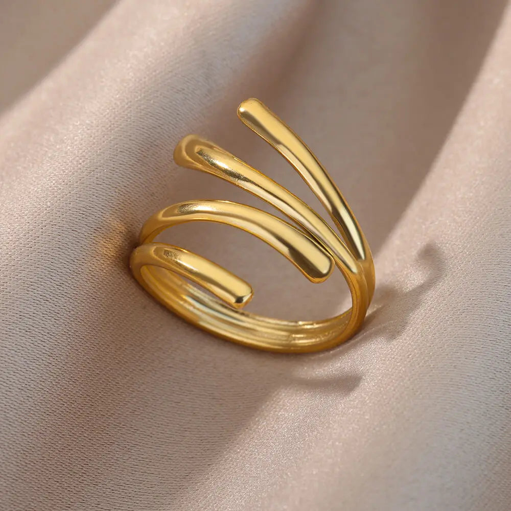Varelia Geometrische Ring – Champagnekleurige Roestvrijstalen Openingsring