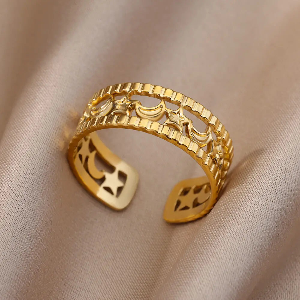 Varelia Geometrische Ring – Champagnekleurige Roestvrijstalen Openingsring