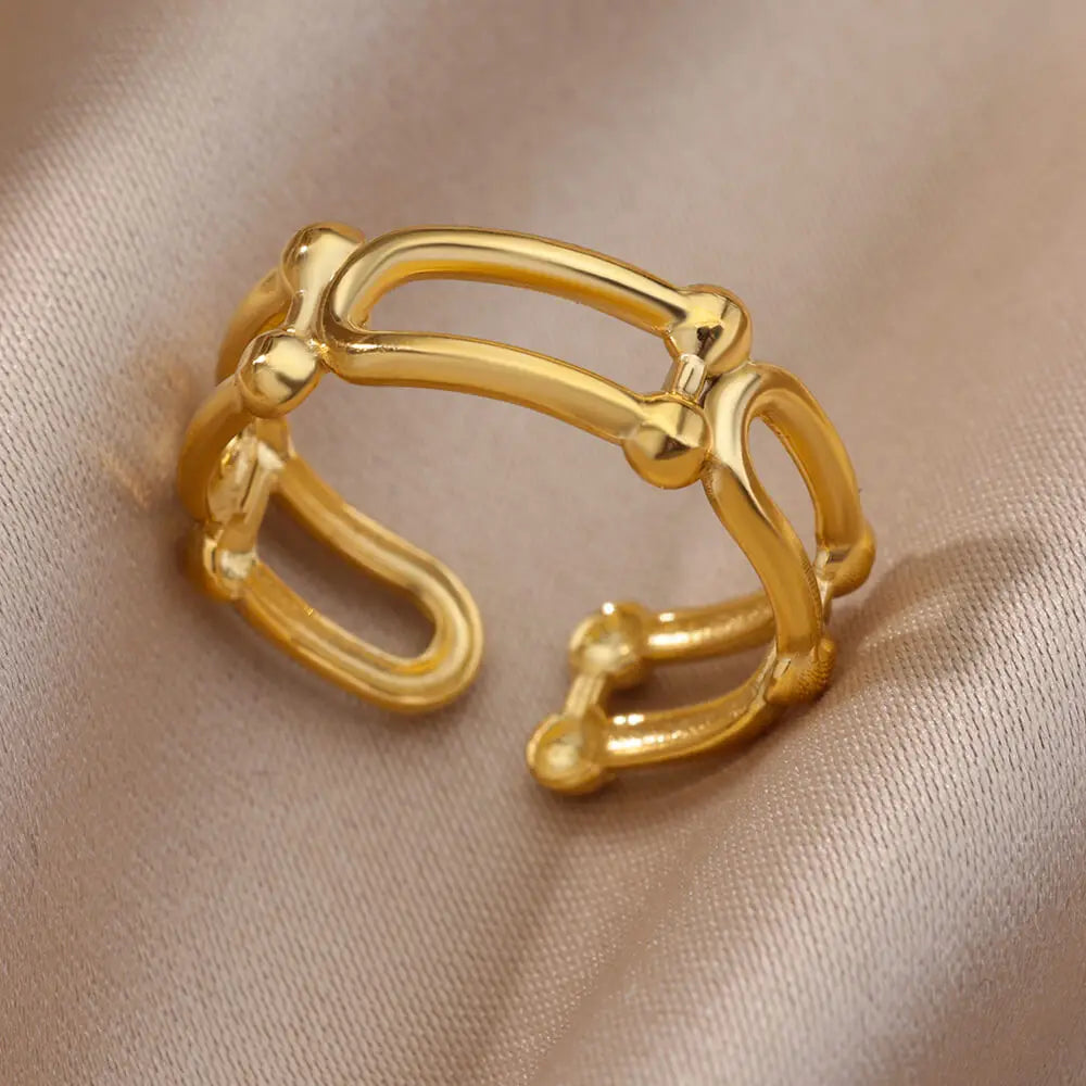 Varelia Geometrische Ring – Champagnekleurige Roestvrijstalen Openingsring