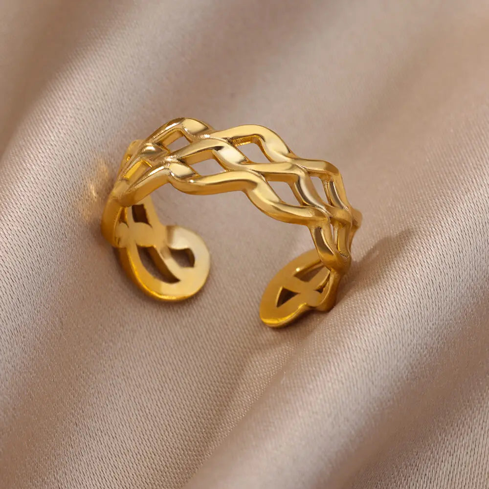 Varelia Geometrische Ring – Champagnekleurige Roestvrijstalen Openingsring