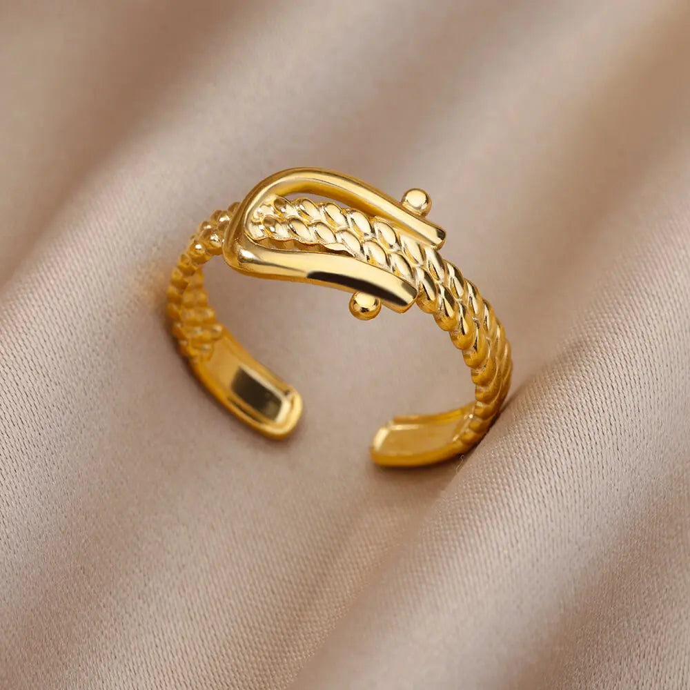Varelia Geometrische Ring – Champagnekleurige Roestvrijstalen Openingsring