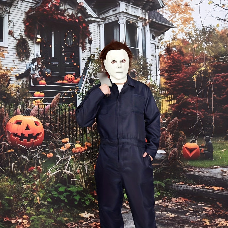 Heren Halloween Kostuum Jumpsuit met Lange Mouwen | Horror Masker 2