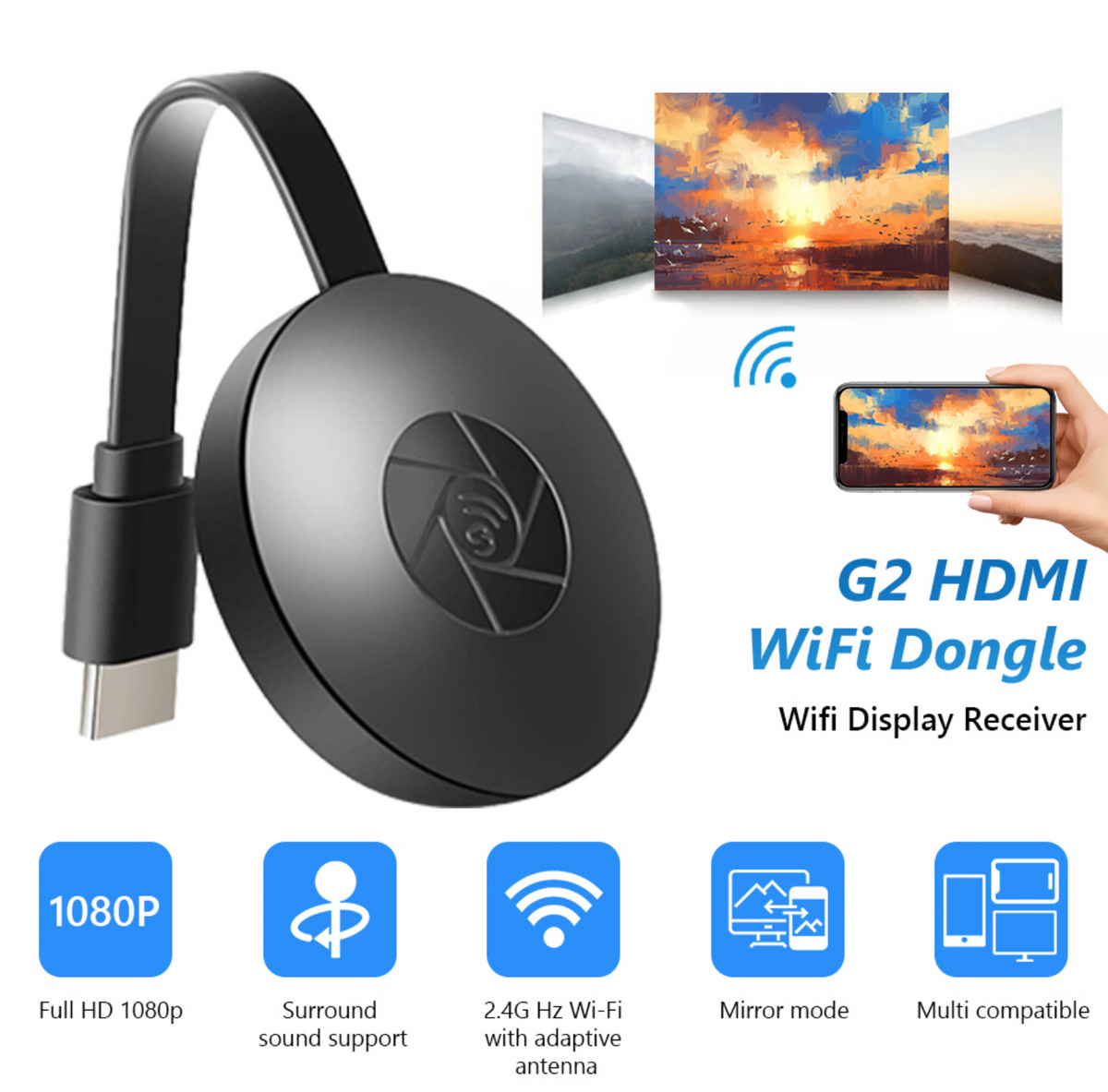 Draadloze Display Adapter – 1080p HDMI Dongle met Wi-Fi Casting & Schermspiegeling