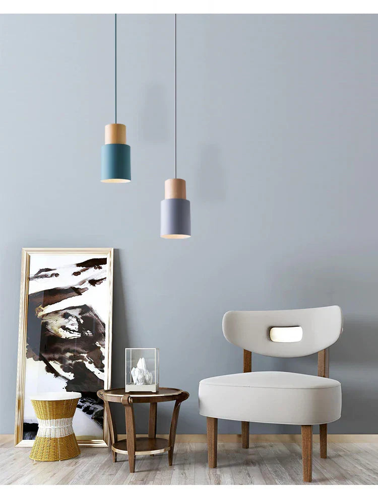 Ingrid Cylinder Hanglamp – Metaal & Houten Accent, Verstelbaar Snoer