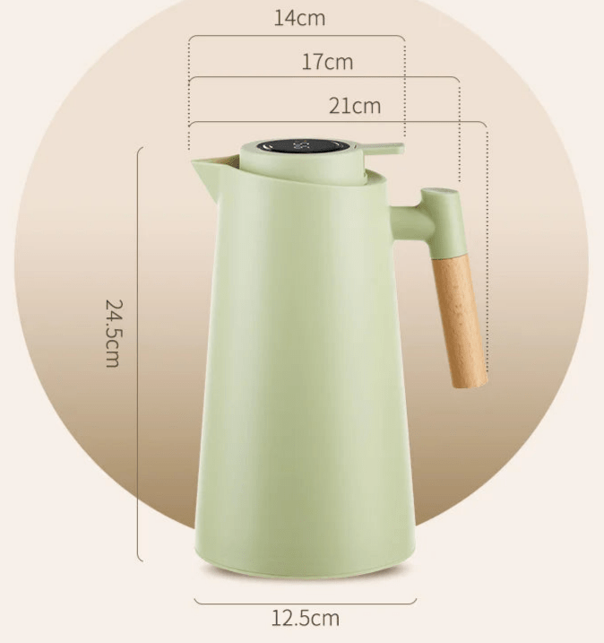 Thermoskan – Dubbelwandig, temperatuurdisplay in deksel & houten handgreep