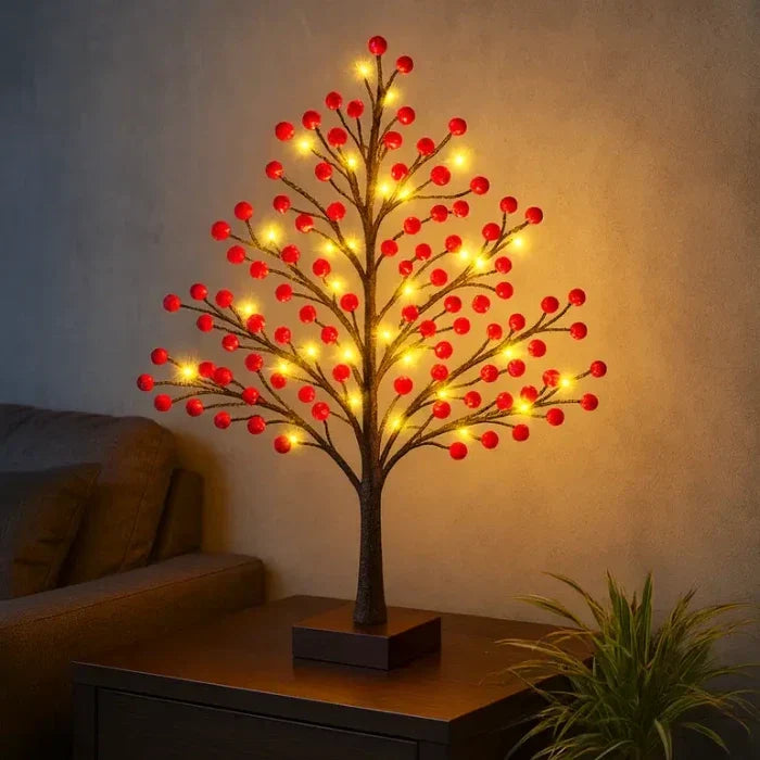 Holly Berry Tabletop Tree Lamp – Berry-Covered Branches with Warm Fairy Lights Tevako