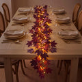 Burgundy Maple Leaf Garland – Bendable Autumn Vine with Woven Fairy Lights Tevako