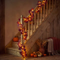 Burgundy Maple Leaf Garland – Bendable Autumn Vine with Woven Fairy Lights Tevako