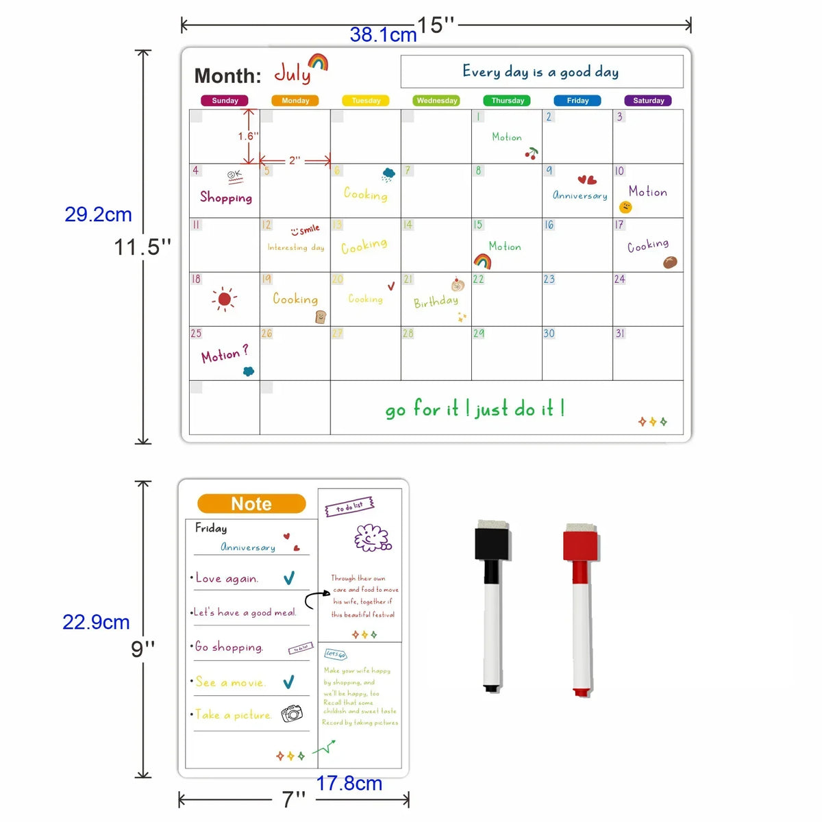 Magnetische Kalender voor Koelkast – Droog Uitwisbaar Whiteboard met Pen voor Planning 6