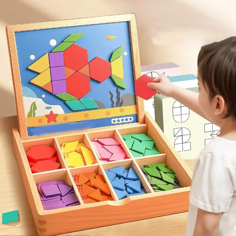 Magnetische houten puzzel – mozaïek leerspel met magnetisch bord en kleurrijke vormen 1