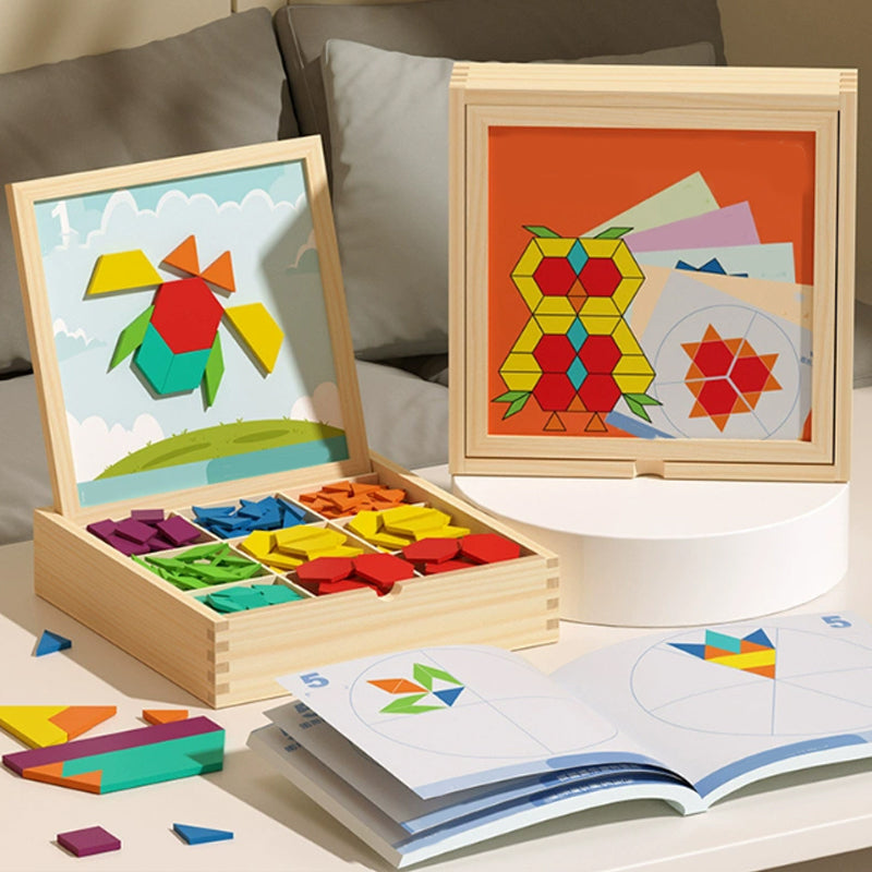 Magnetische houten puzzel – mozaïek leerspel met magnetisch bord en kleurrijke vormen 8