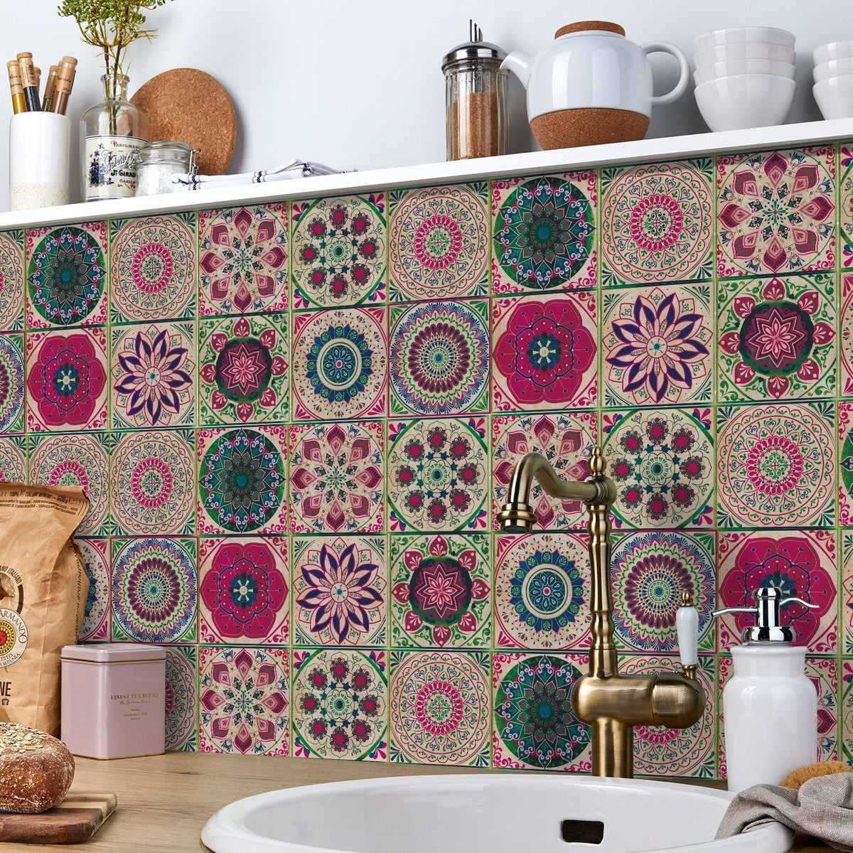 MandalaPatch | 24 Mandala Tegel Stickers - Europese Stijl, Peel & Stick, Waterdicht Vinyl Muur- & Vloerstickers 1
