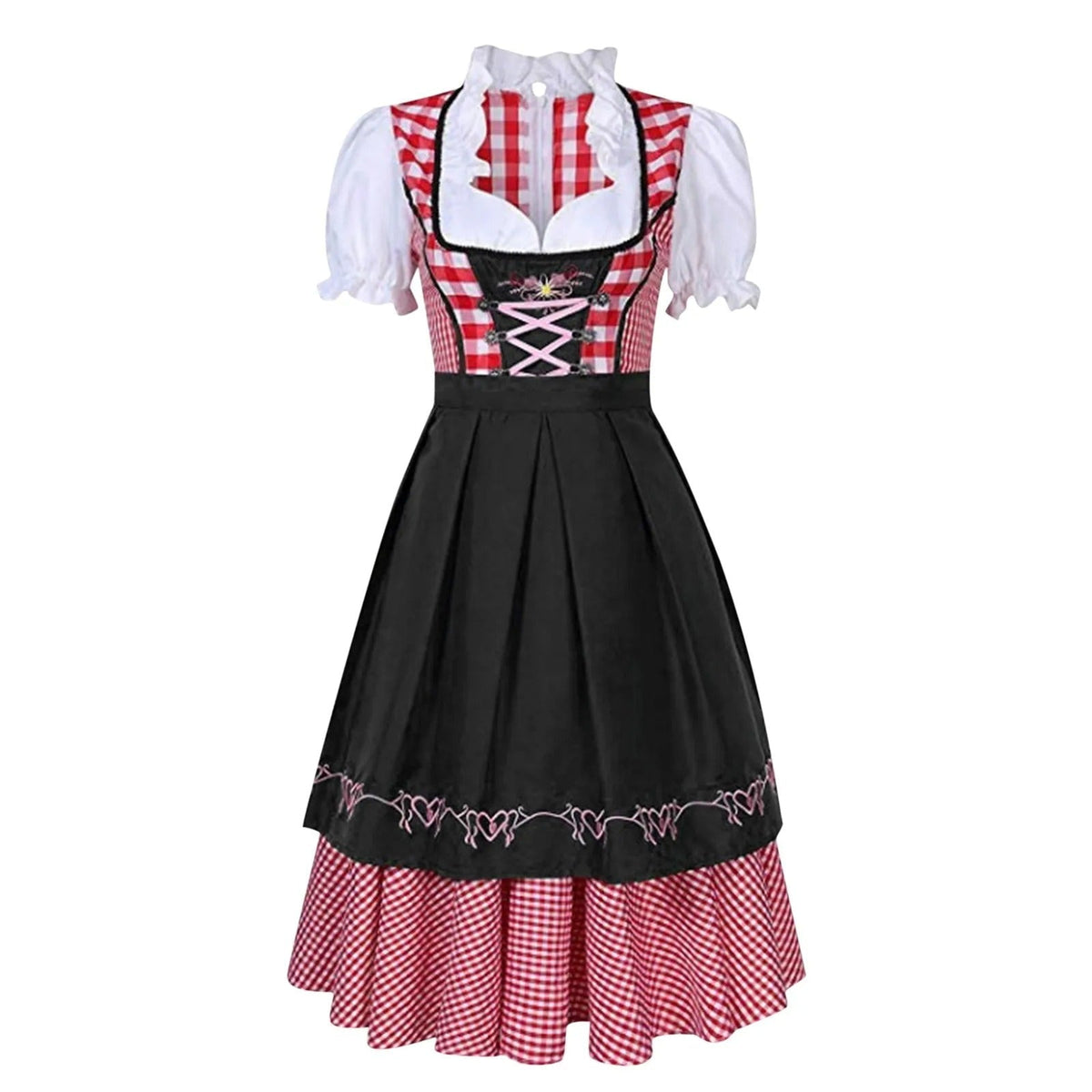 AlpenZauber – Dames Dirndl Zwart-Rood met Blouse – Voor Oktoberfest & Feesten
