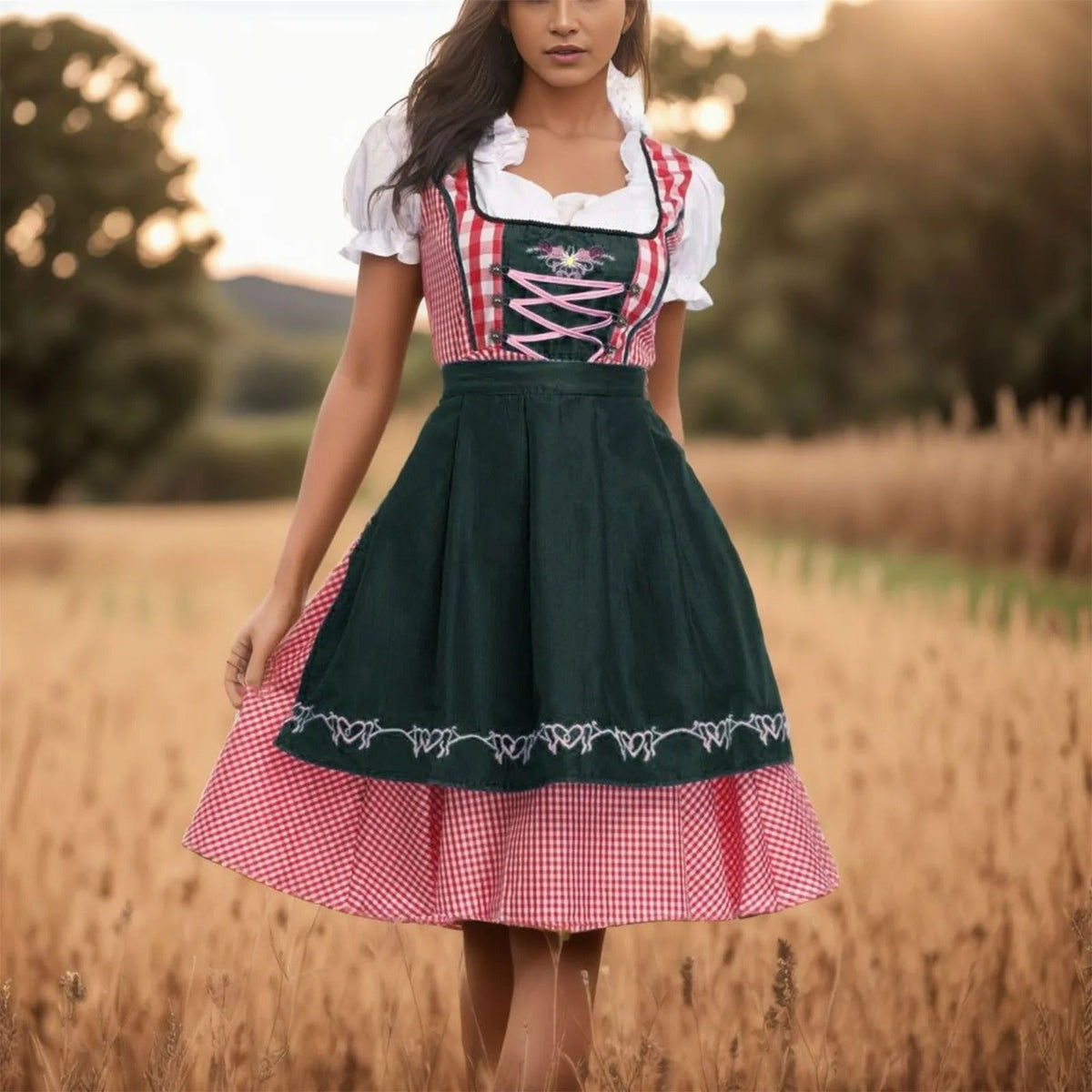 AlpenZauber – Dames Dirndl Zwart-Rood met Blouse – Voor Oktoberfest & Feesten
