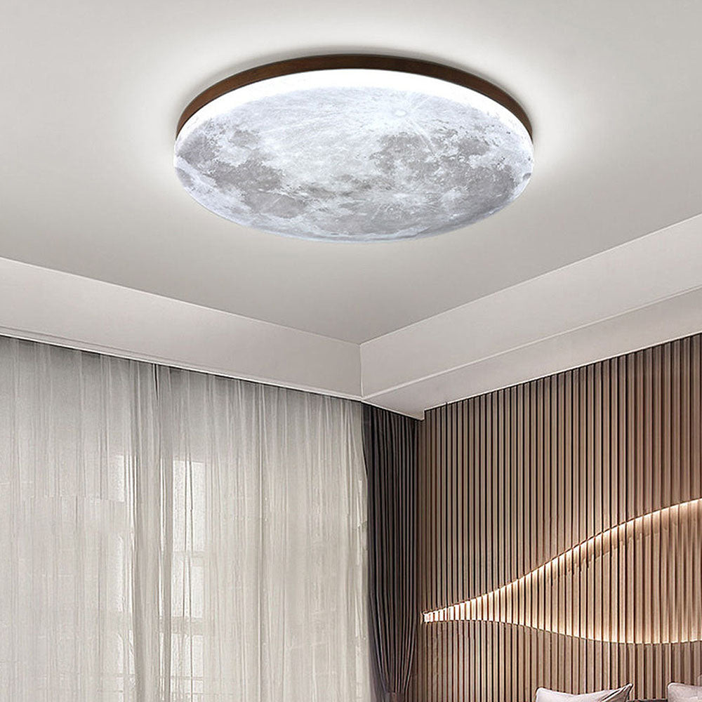 Lunaro Plafondlamp – Modern Rond Design van Massief Hout met Warme LED-Verlichting