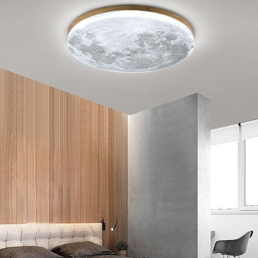Lunaro Plafondlamp – Modern Rond Design van Massief Hout met Warme LED-Verlichting