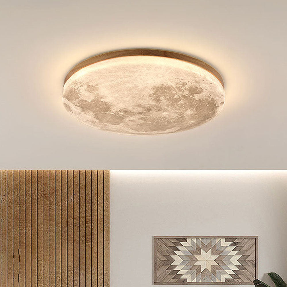 Lunaro Plafondlamp – Modern Rond Design van Massief Hout met Warme LED-Verlichting