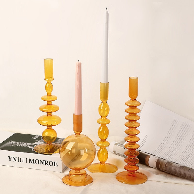 Lumora Glazen Kandelaar van Oranje Borosilicaatglas met Vintage Hittebestendig Design