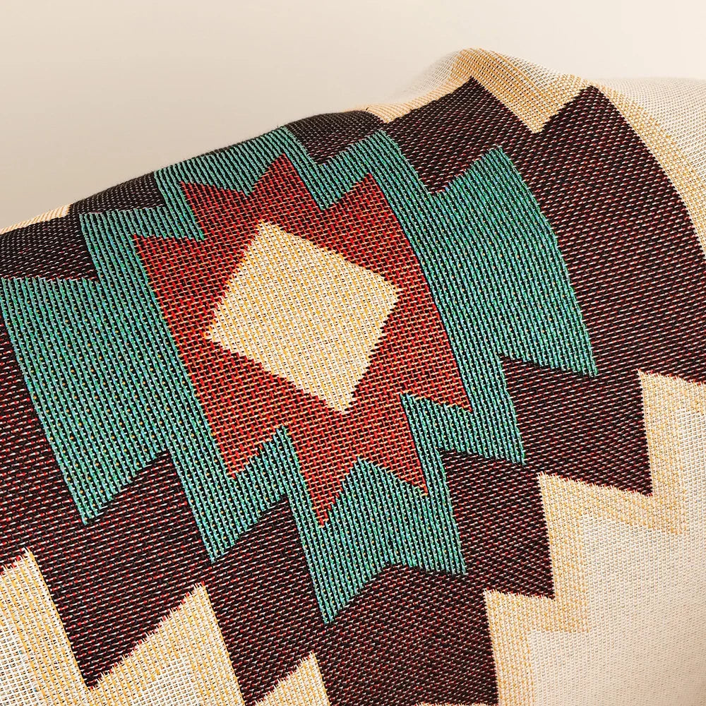 Solara – Oversized Boho Aztec Plaid met Franjes – Katoenmix voor Sofa & Bed