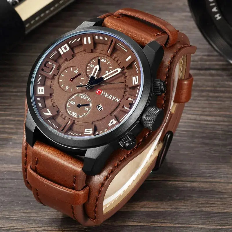 Heren Chronograaf Horloge – Quartz Uurwerk, Leren Band & Stopfunctie