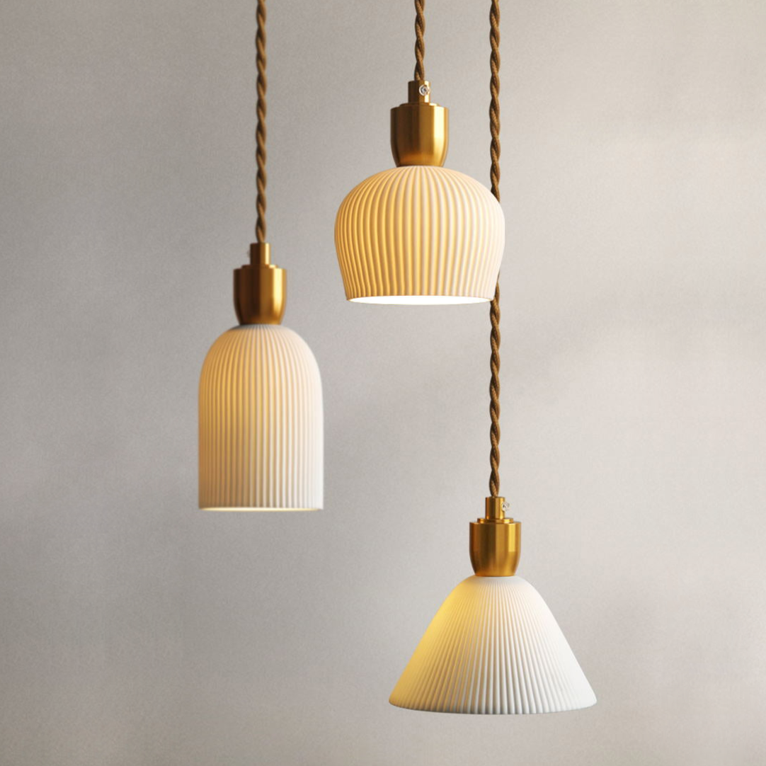 Lumivio Hanglamp – Geplooid Keramiek & Messing, Modern Design in 3 Stijlen