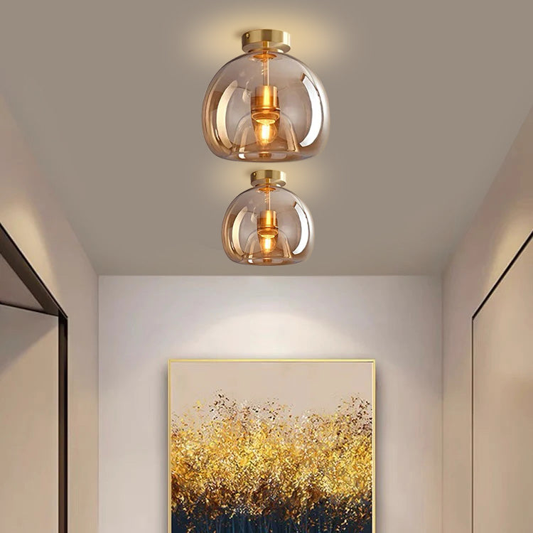 Valtaro Plafondlamp – Koperen plafondlamp met glazen kap en retro-modern design