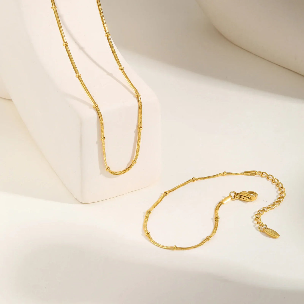 Slangenketting Dames – champagnekleurige armband of halsketting, roestvrij staal