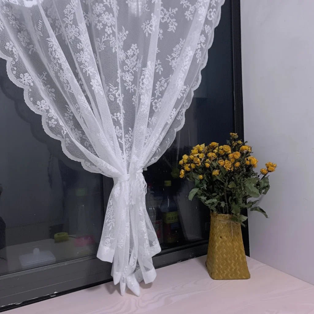 ELVAROSE - Transparent curtain panel with floral lace and rod pocket Vestragear