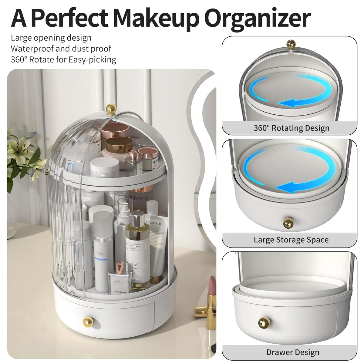 Cosmory – Make-up Organizer met Deksel & 360° Draaibaar Ontwerp