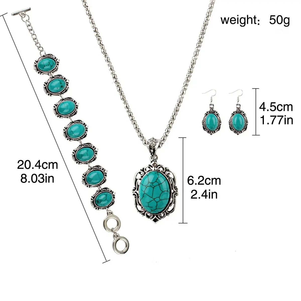 Vintage Sieradenset Dames – 3-Delige Set met Armband, Ketting & Oorbellen