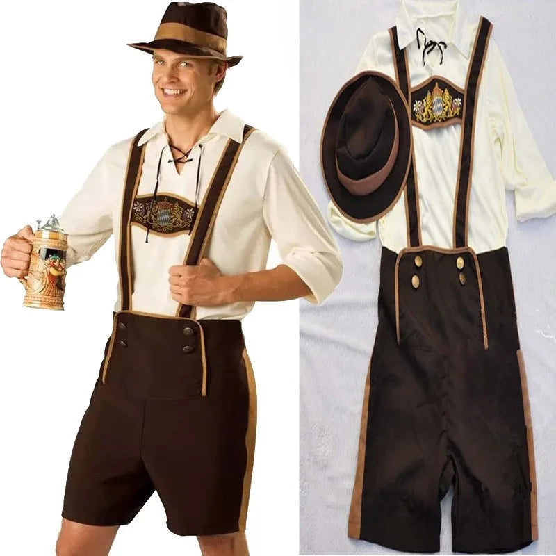 AlpenHeld – Heren Oktoberfest Kostuum met Overhemd, Bretels & Hoed