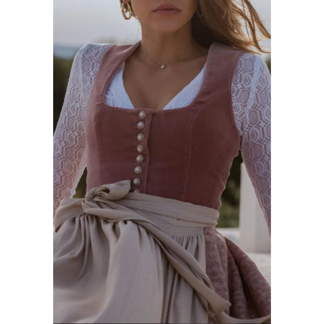 Bergzauber – Midi-Dirndl met Kant & Borduursel – Elegant & Feestelijk