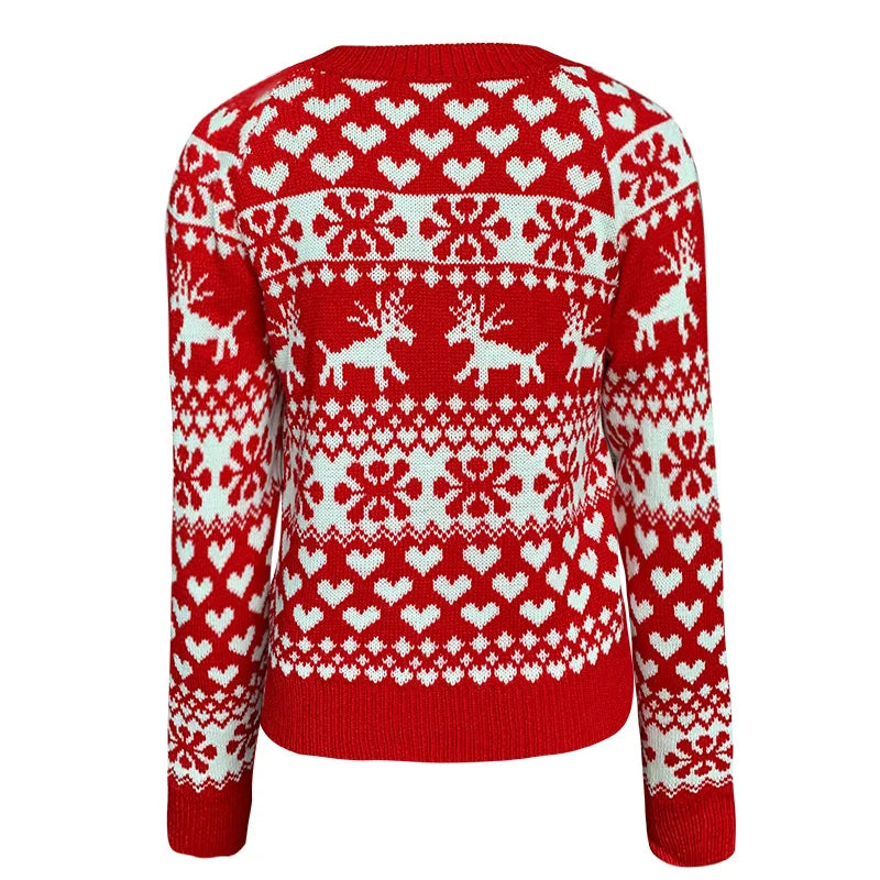 Vrouwen kersttrui met sneeuwvlokprint, gebreid en casual 5