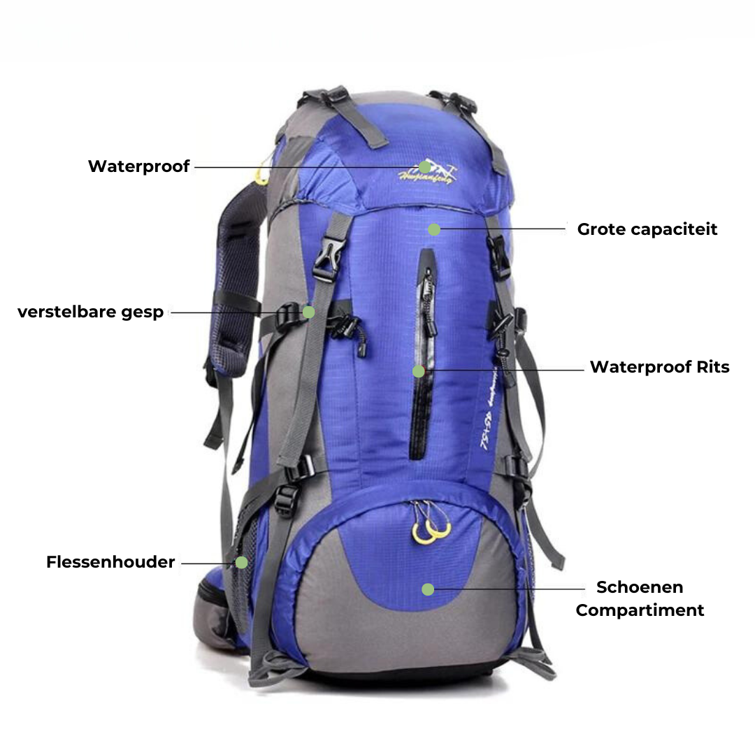 Waterdichte Outdoor Rugzak 50L – Sterk, Comfortabel & Slim Ontworpen