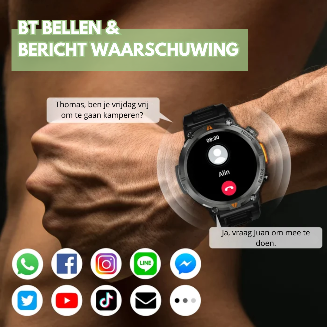 Teralis – Outdoor Smartwatch Bluetooth & Gezondheid – Fitness & Dagelijks Gebruik VestraGear