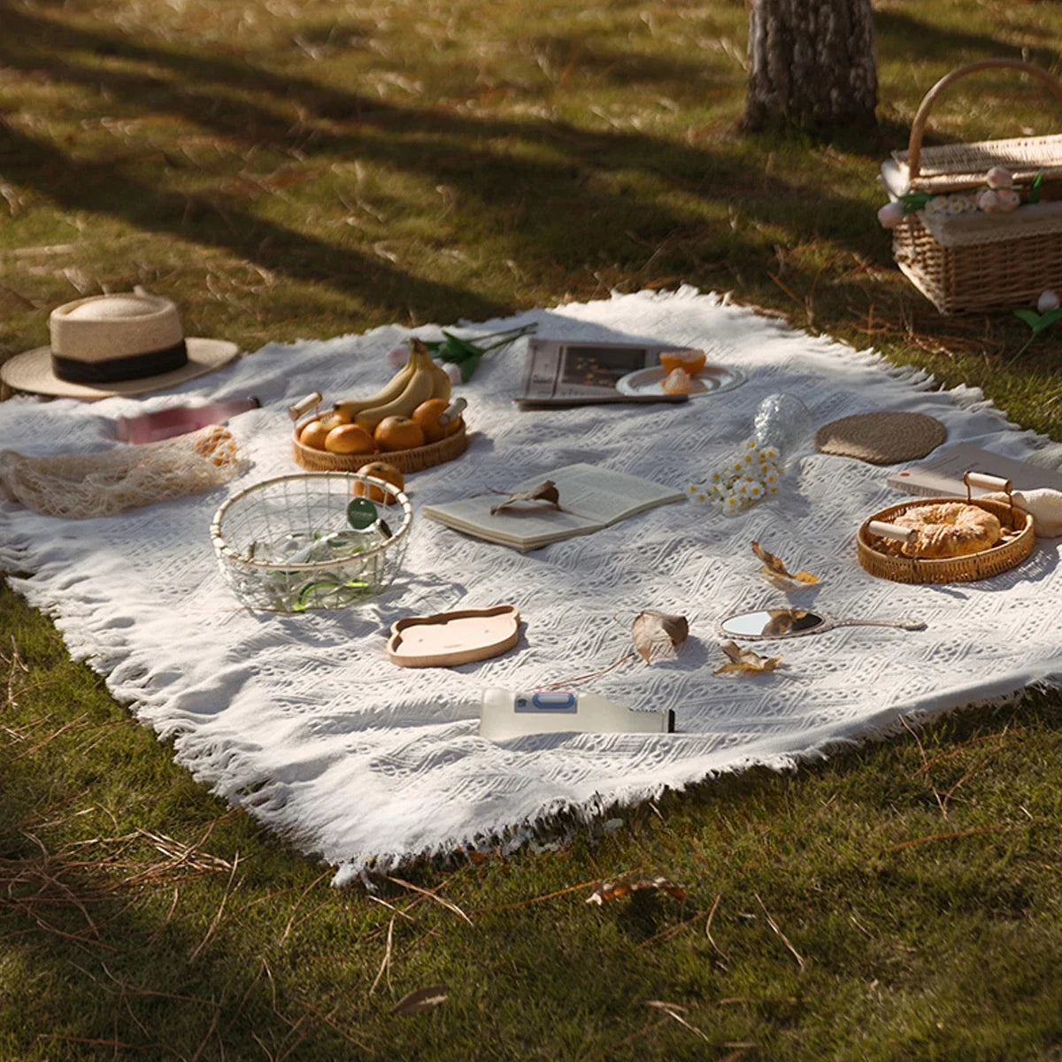 Witte Vochtbestendige Picknickmat voor Buiten, Ruim en Lichtgewicht 3