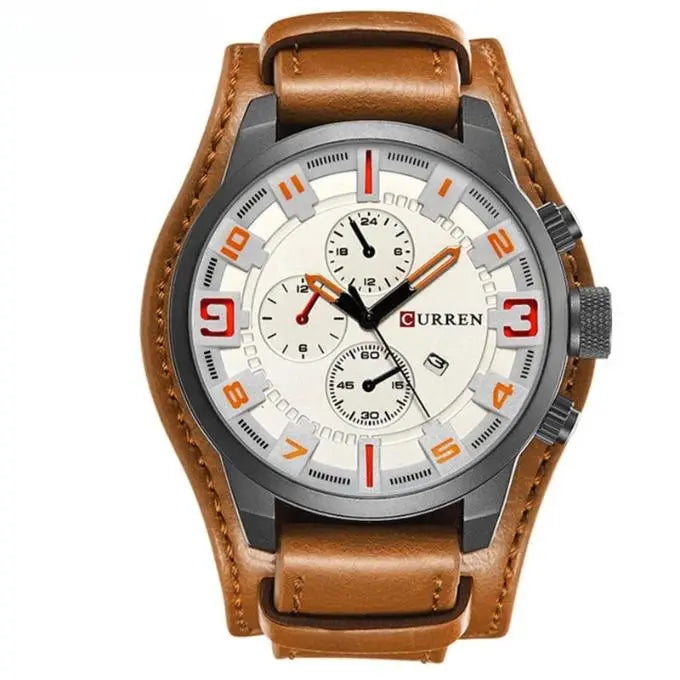 Heren Chronograaf Horloge – Quartz Uurwerk, Leren Band & Stopfunctie