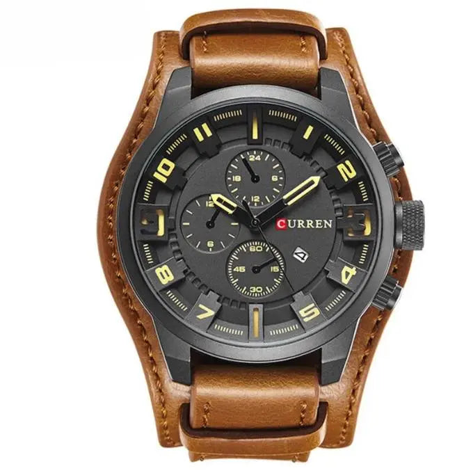 Heren Chronograaf Horloge – Quartz Uurwerk, Leren Band & Stopfunctie