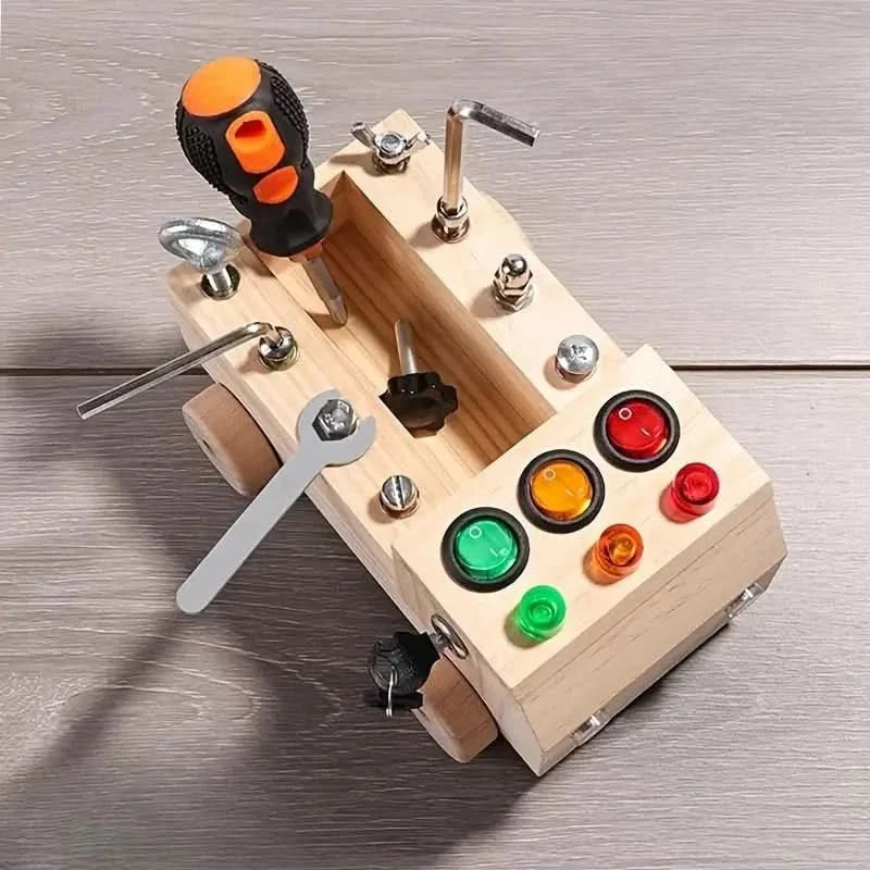 Montessori Speelbord – Interactief Houten Activiteitenbord met LED’s & Slotjes