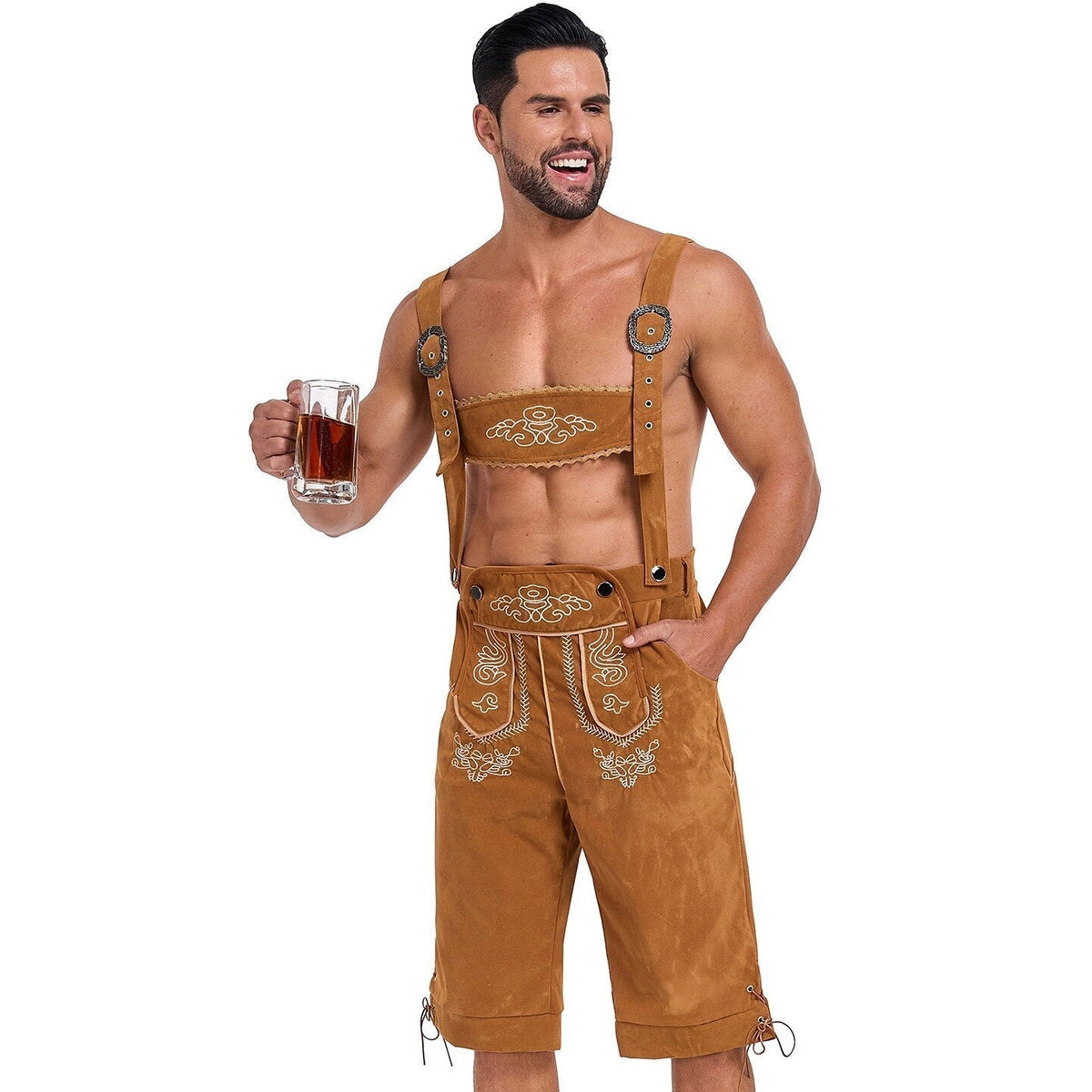 Bergkönig – Heren Lederhose met Borduursel & Bretels – Authentieke Oktoberfest Kleding