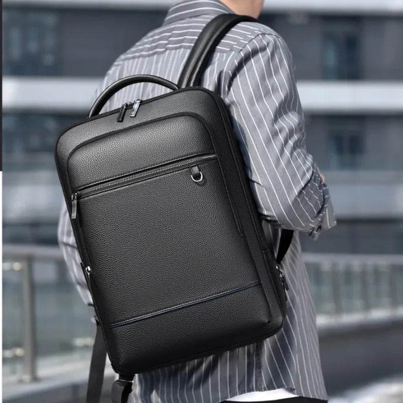 Leren Rugzak met USB & Laptopvak – Elegant en Functioneel voor Heren