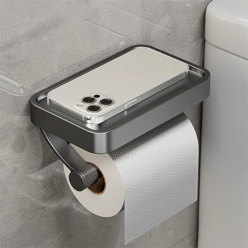 Veltrix Toiletrolhouder – Roestvrijstalen toiletrolhouder met plankje en geborsteld design