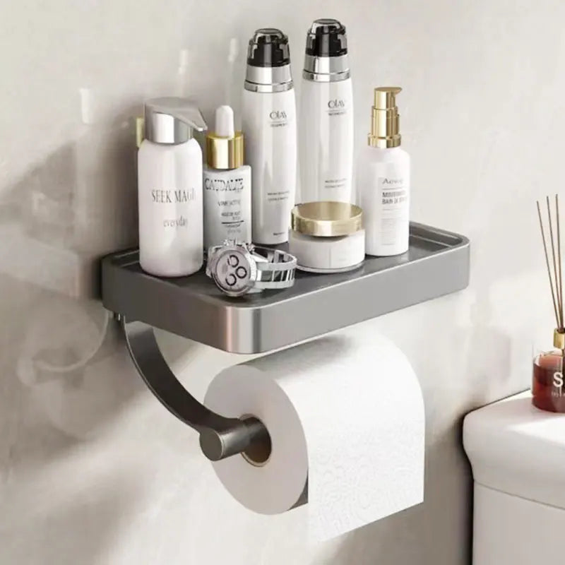 Veltrix Toiletrolhouder – Roestvrijstalen toiletrolhouder met plankje en geborsteld design