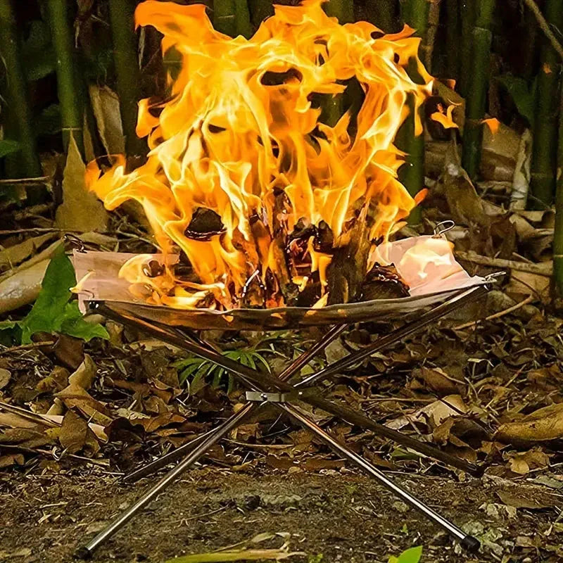 FireFlex – Opvouwbare Kampvuurstandaard RVS – Draagbaar voor Buiten