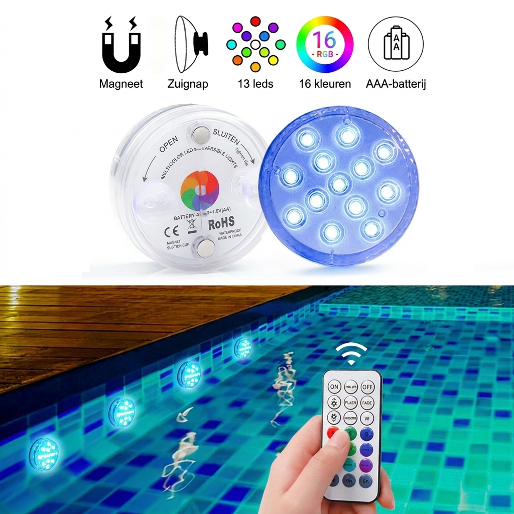 AquaGlow Waterdichte LED Verlichting – Oplaadbaar, Kleurrijk & Geschikt voor Vijver of Zwembad (Copy) VestraGear