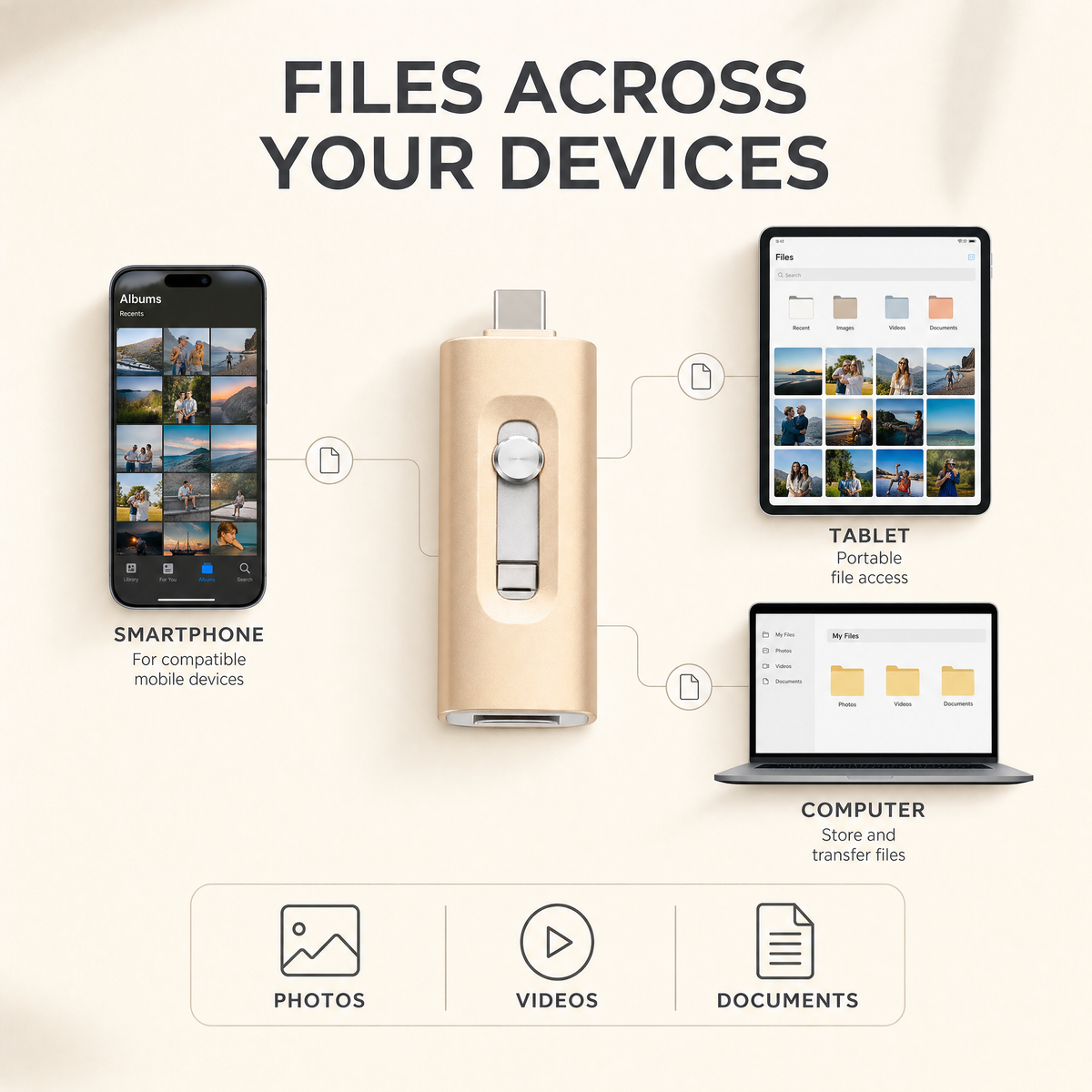 USB Stick 256GB – 3-in-1 Opslag voor iPhone, Smartphone & PC Vestragear