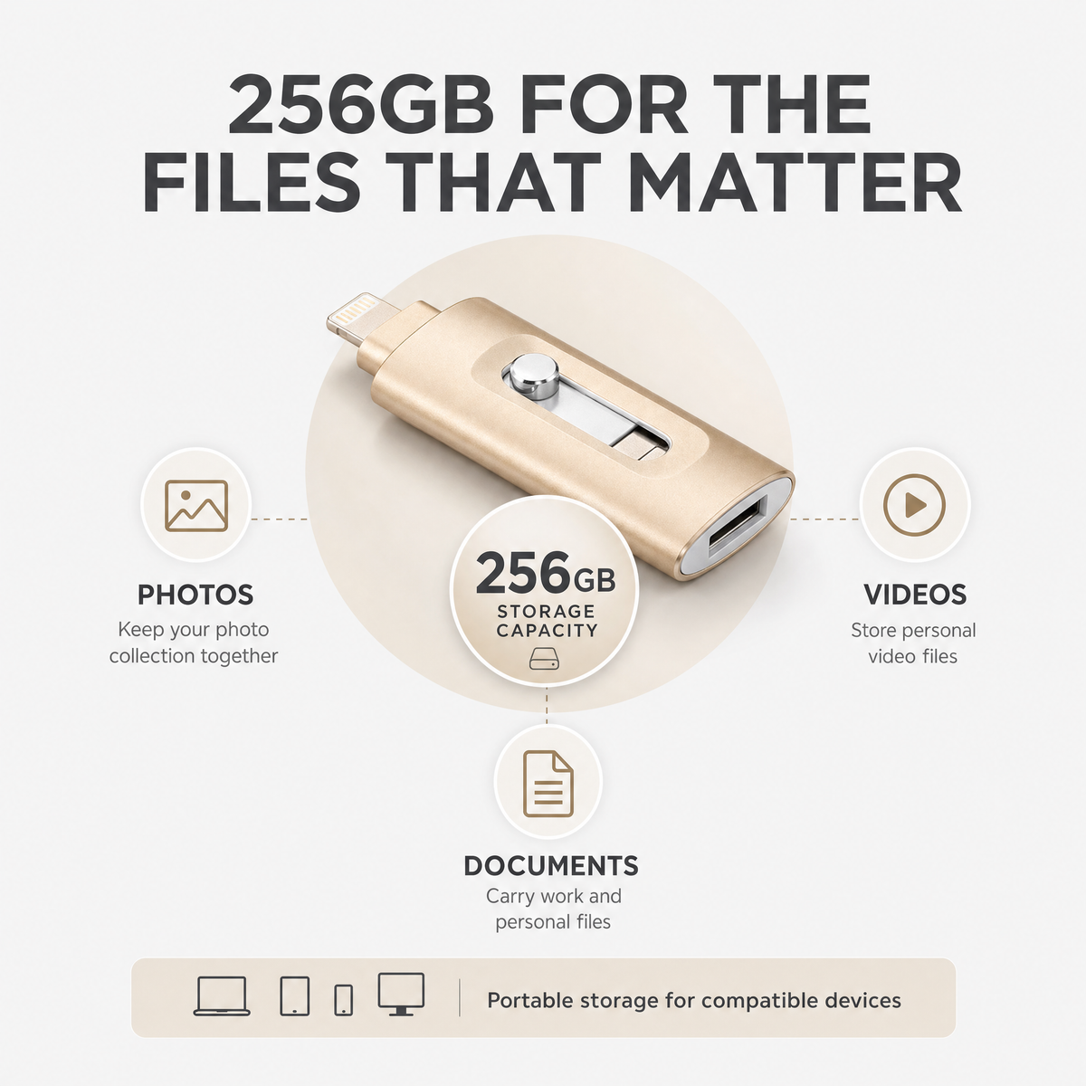 USB Stick 256GB – 3-in-1 Opslag voor iPhone, Smartphone & PC Vestragear